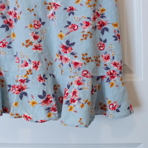 L Linen Blend Cottagecore Feminine Ruffle Ditsy Floral Mini Dress City Triangles - Picture 10 of 10